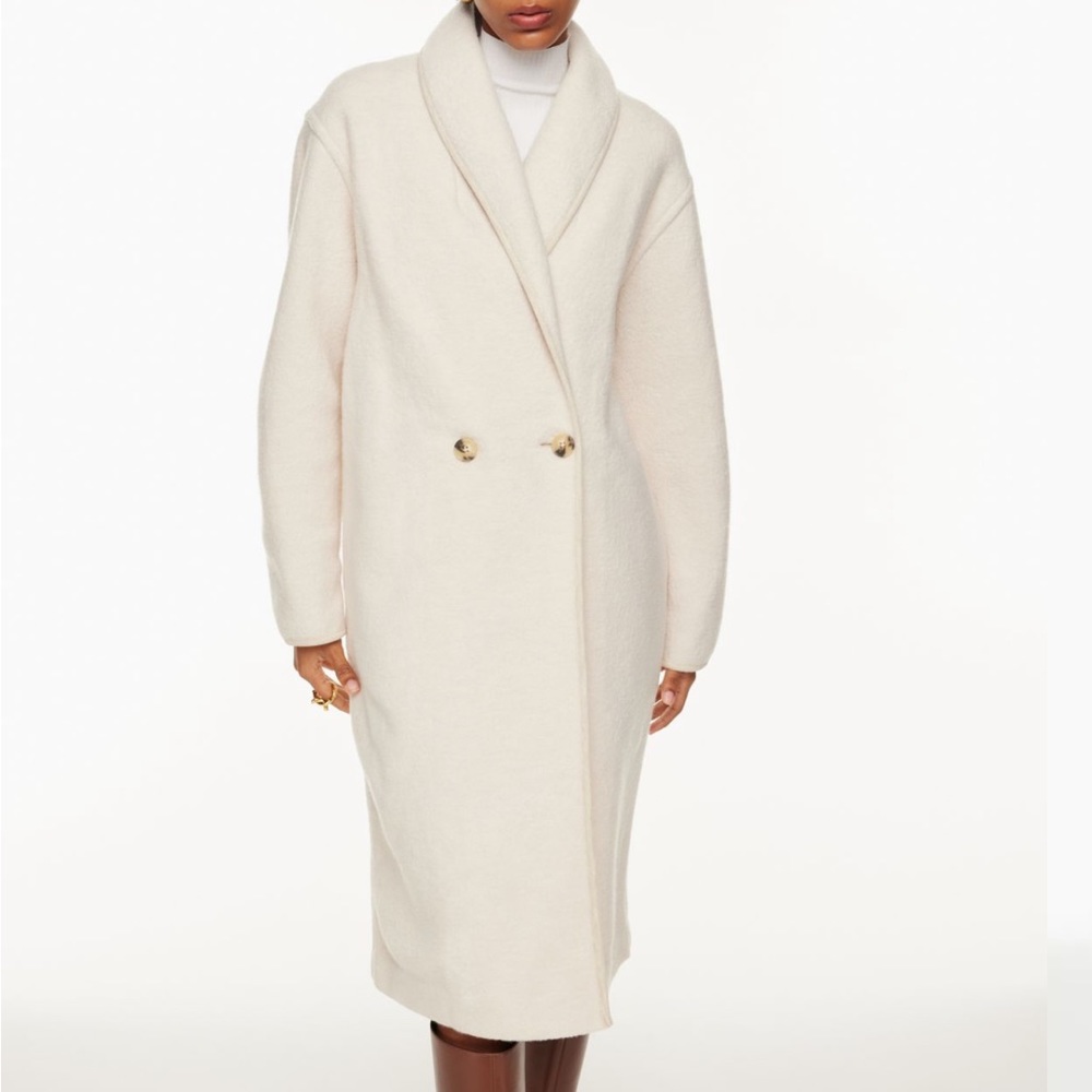 Aritzia Cream Double-Breasted Wool Coat